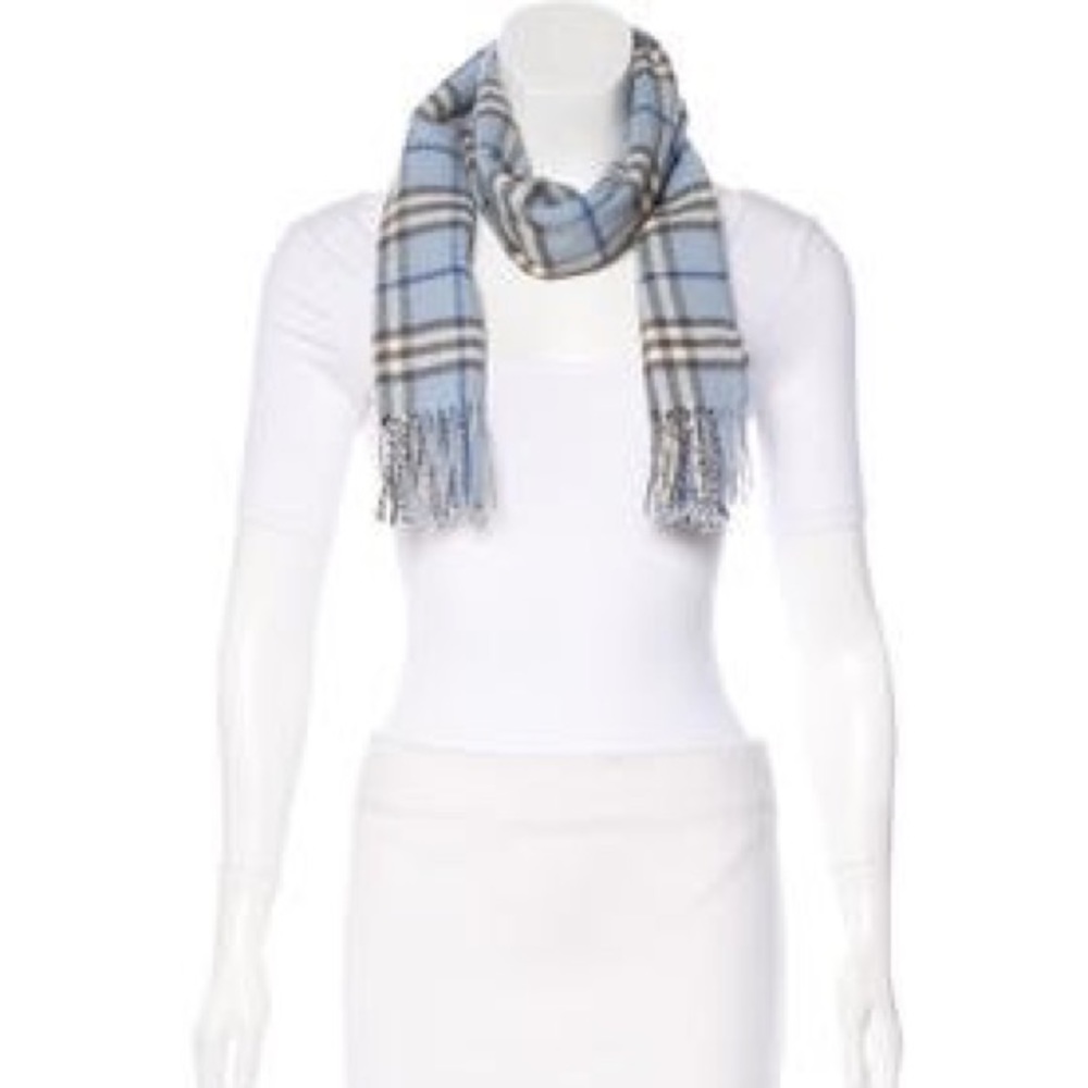 Burberry Blue Check 100% Cashmere Scarf